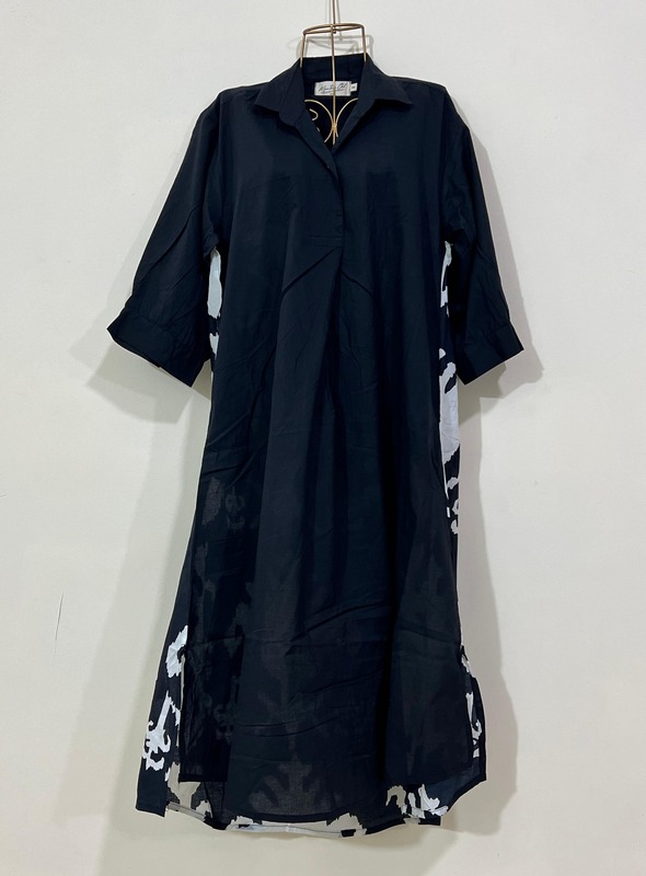 Meera's Button-Down Collared Dress -  Black & Black print