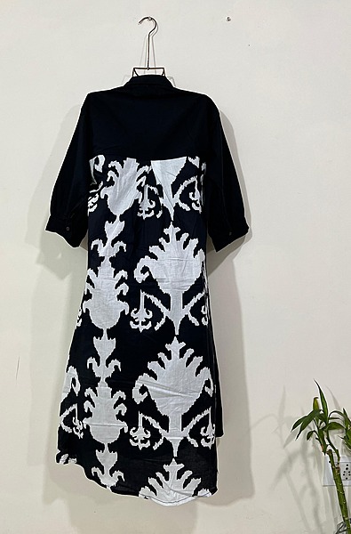 Meera's Button-Down Collared Dress -  Black & Black print