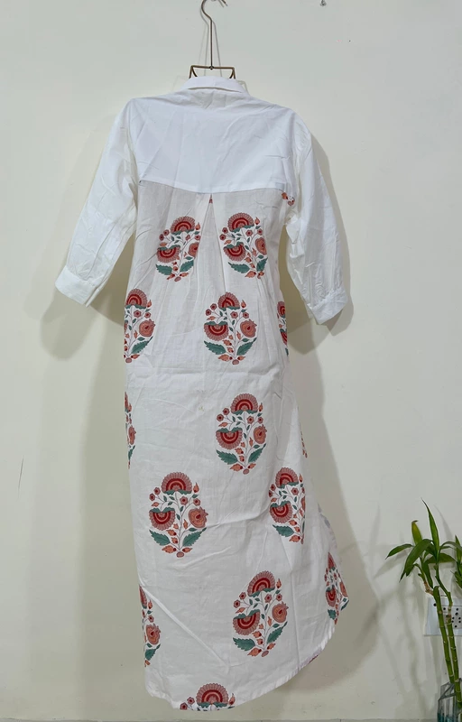 Meera's Button-Down Collared Dress - White & Red Flower