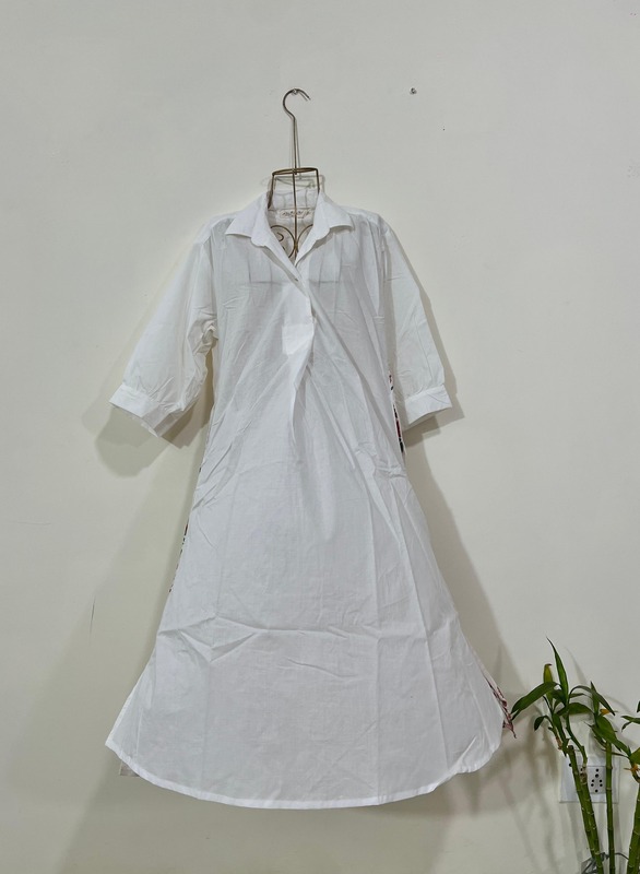 Meera's Button-Down Collared Dress -  White & BackBlue Flower