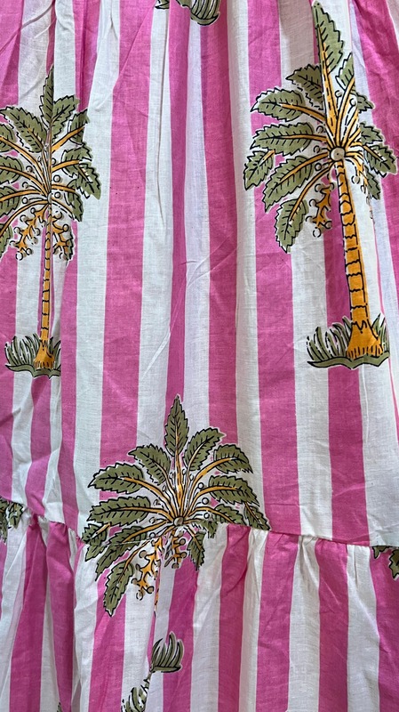 Jiya's Free-Size Flare Dress - Pink & White Stripes with Trees