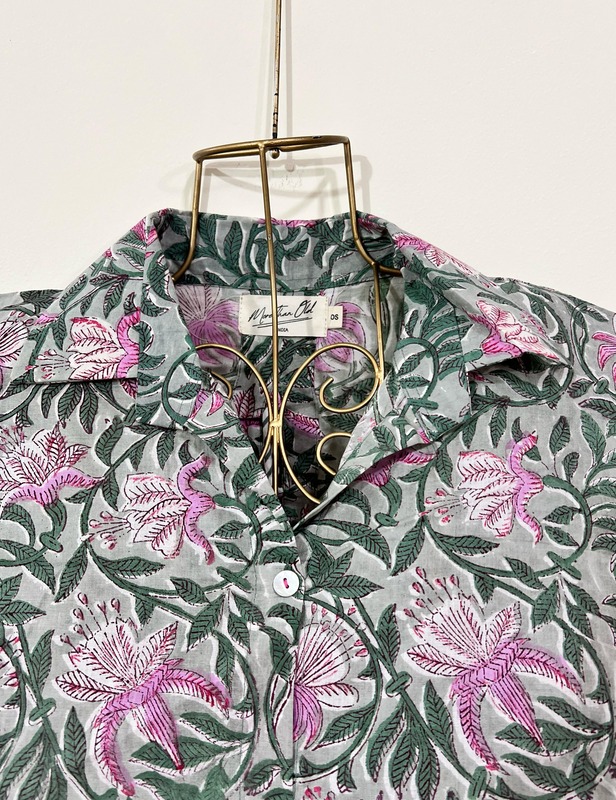 Back-Tie Anti-Fit Shirt + Pant Set - Grey & Flowers