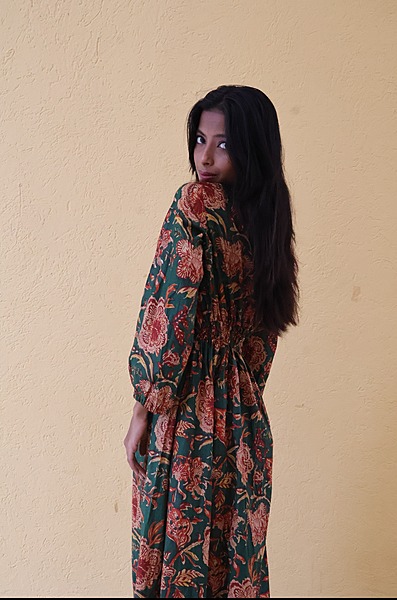 Heer's Easy Fit & Flare Dress - Bottle Green & Flowers