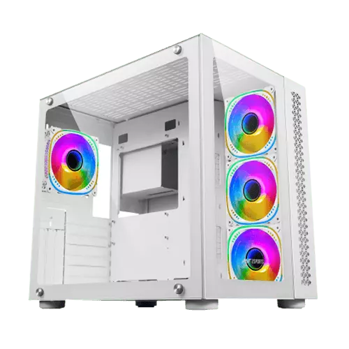 Ant Esports Crystal ARGB White E-ATX Mid Tower Case – Tempered Glass | ARGB Fans