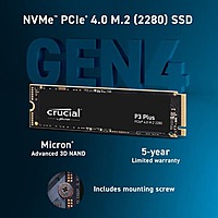 Crucial P3 Plus 1TB NVMe SSD – M.2 2280 | PCIe Gen4 | Up to 5000MB/s Read