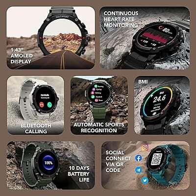 cult.sport Ranger XR 1.43" AMOLED Smartwatch,Outdoor Rugged Smartwatch for Men, 850 NITS, Always On Display, Bluetooth Calling, 420mAh Battery, Sports