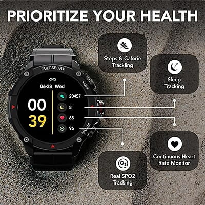 cult.sport Ranger XR 1.43" AMOLED Smartwatch,Outdoor Rugged Smartwatch for Men, 850 NITS, Always On Display, Bluetooth Calling, 420mAh Battery, Sports