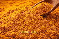 Close up texture of curcumin rich Kerala organic turmeric powder by Worth2Deal