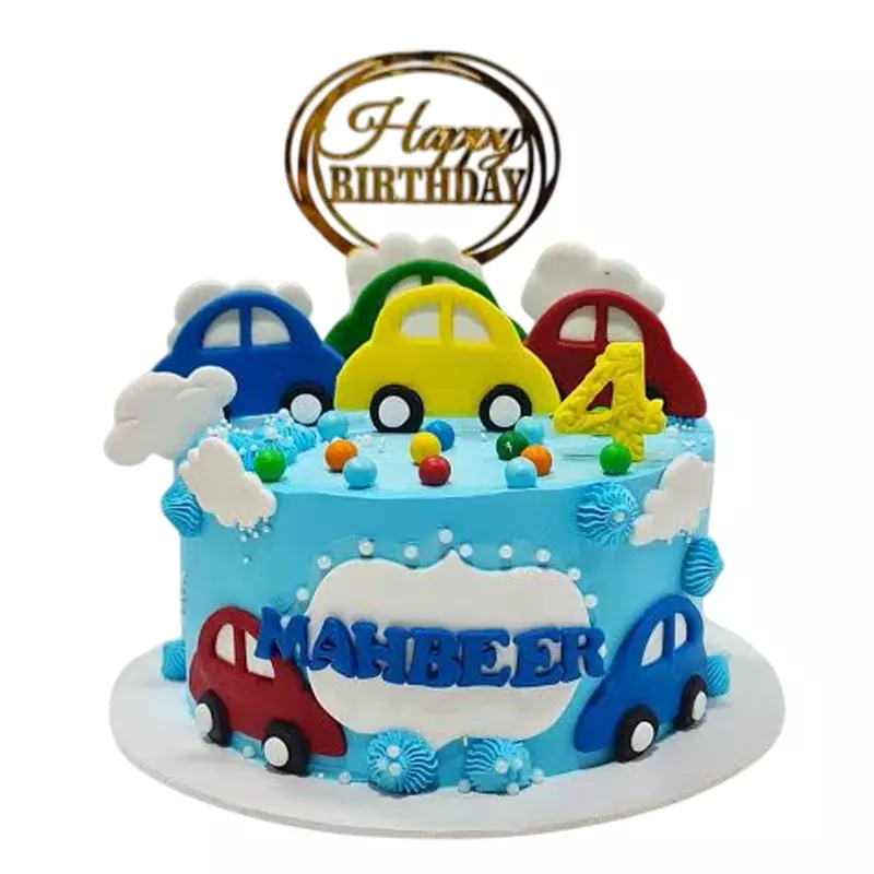 customized car-themed birthday cake