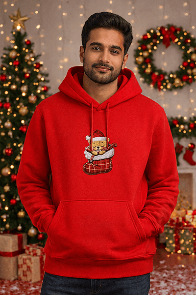 Unisex Red Sock-up Graphic Printed All-Weather Hoodie