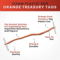 Pack of 100 101mm Plastic End Orange Treasury Tags