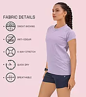 Enamor Short Sleeve Scoop Neck Regular Length Slim Active T-Shirt For Women - Slim Fit, Quick Dry, Antimicrobial - E089