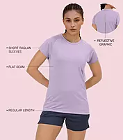 Enamor Short Sleeve Scoop Neck Regular Length Slim Active T-Shirt For Women - Slim Fit, Quick Dry, Antimicrobial - E089