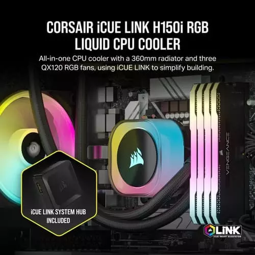 Corsair iCUE LINK H150i RGB 360mm CPU Liquid Cooler – AIO | Intel & AMD | Black