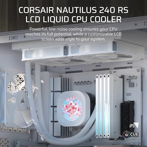 Corsair Nautilus 240 RS LCD CPU Liquid Cooler – 240mm AIO | White | Intel & AMD