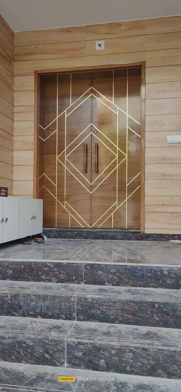 Elegant HDHMR Profile Double Door with Deco Paint and Gold Accents