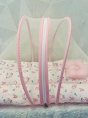 Muslin Foldable Baby Net Bed – Soft Pink