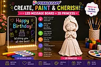 Pebblezapp LED Acrylic Writing Board with Light & 7 Pens | 8x8 with Reusable Princess Statue
