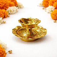 Brass Oil Diya with Plate | Traditional Golden Deepam with Base for Pooja Room & Temple