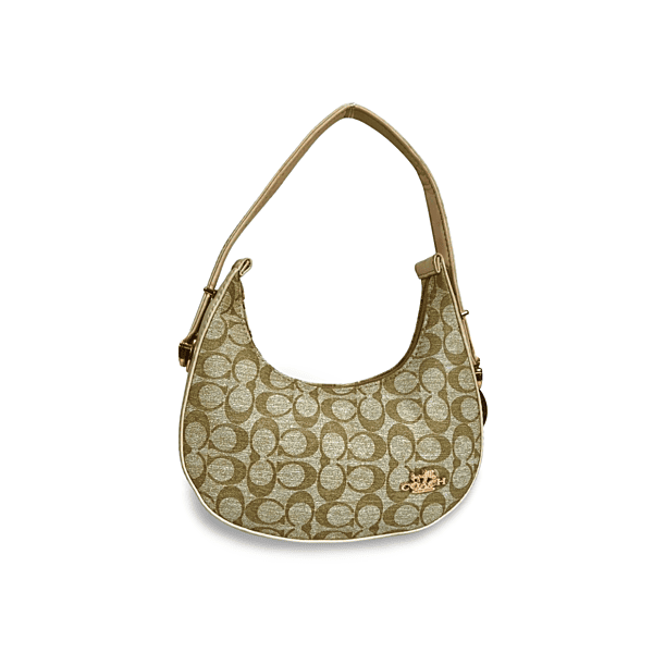 Beige Monogram Shoulder Bag with Gold Accent