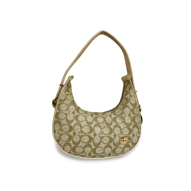 Beige Monogram Shoulder Bag with Gold Accent