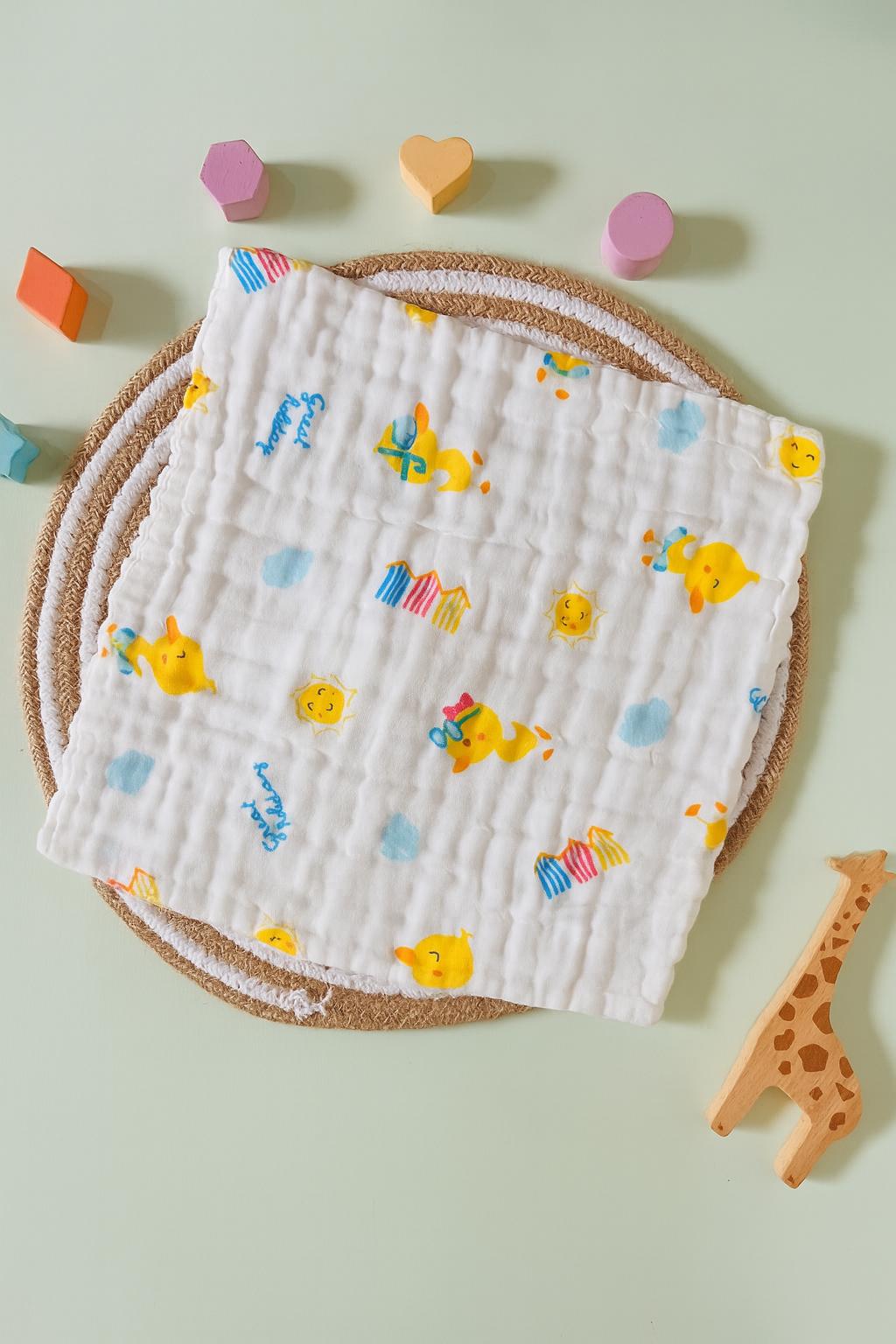 6 Layer Muslin Wash cloth / Face towel - White Printed - Pack of 5 (Assorted) 6 Layer Muslin Wash cloth / Face towel - White Printed - Pack of 5 (Assorted)