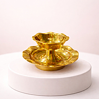Brass Oil Diya with Plate | Traditional Golden Deepam with Base for Pooja Room & Temple