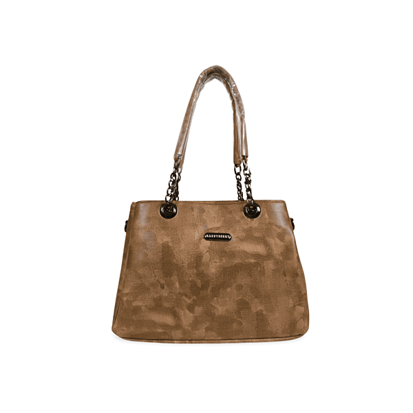 Classic Tan Textured Shoulder Bag with Chain Handles