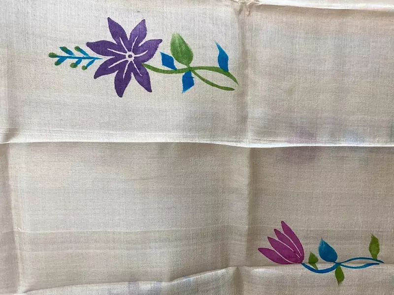 Tussar Silk Saree with Purple Border & Floral Design | Elegant Handloom Saree