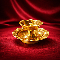 Brass Oil Diya with Plate | Traditional Golden Deepam with Base for Pooja Room & Temple