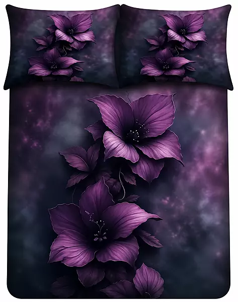 Purple Flowe 7D Digital Print Bedsheet Soft, Stylish & Premium Quality Bed Sheet King-225 x 250 CM)