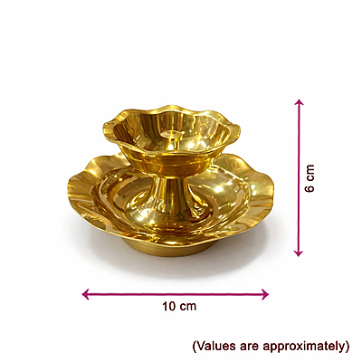Brass Oil Diya with Plate | Traditional Golden Deepam with Base for Pooja Room & Temple
