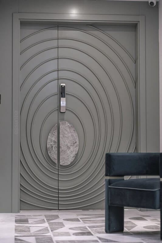 Elegant 3D HDHMR Double Door with Deco Paint in Modern Grey
