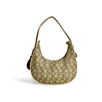 Beige Monogram Shoulder Bag with Gold Accent
