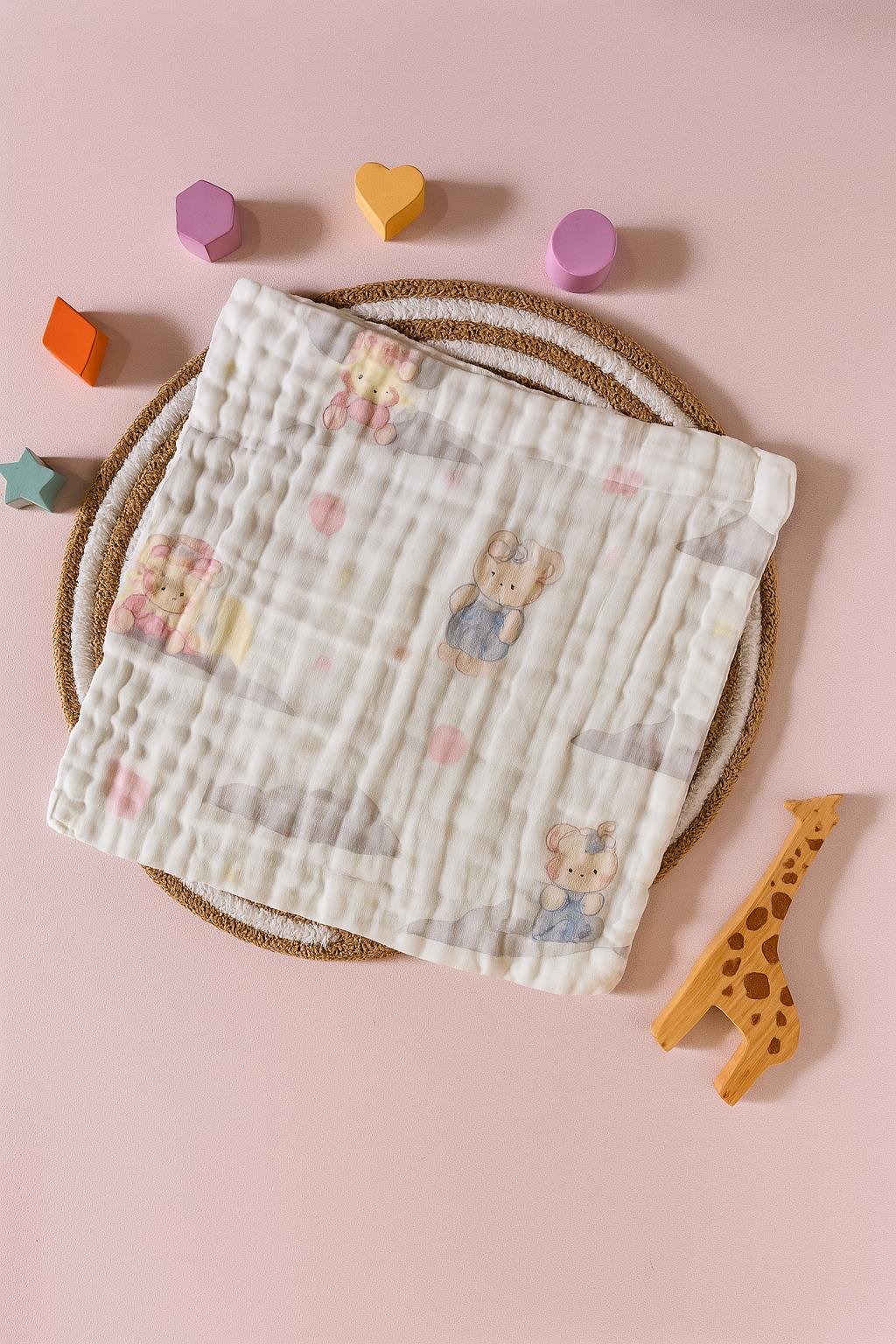 6 Layer Muslin Wash cloth / Face towel - White Printed - Pack of 5 (Assorted) 6 Layer Muslin Wash cloth / Face towel - White Printed - Pack of 5 (Assorted)