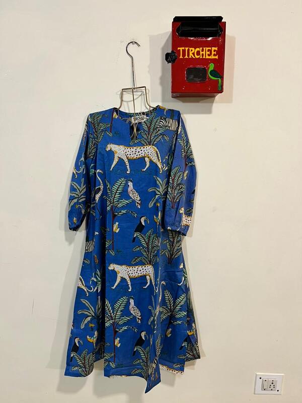 Rihana's Sleeved A-Line Dress - Blue Jungle