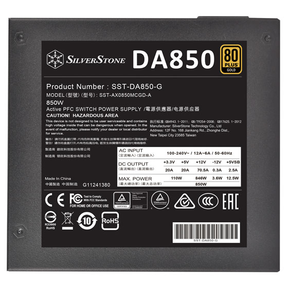 Silverstone Power Supply Fully Modular ATX (DA850 Gold)