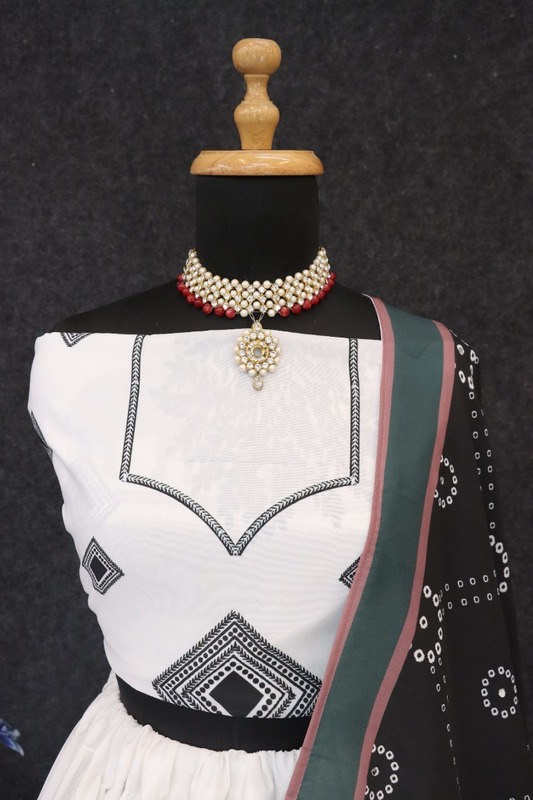 Black and white Digital Print Muslin Cotton Lehenga Choli D.37