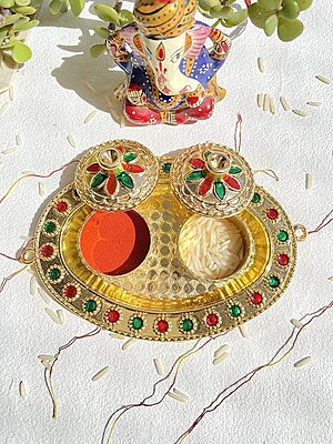 Decorative Indian Roli Chawal and Kumkum Platter Set, Hand Painted Plastic Plate Decorative Indian Roli Chawal and Kumkum Platter Set, Hand Painted Plastic Plate