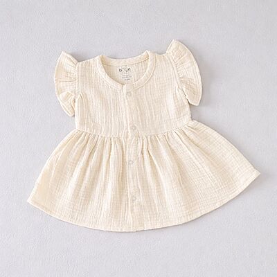 Butter Cream Crinkled Muslin Frill Frock