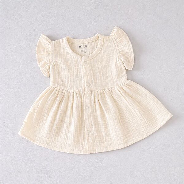 Butter Cream Crinkled Muslin Frill Frock