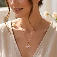 Colorful Daisy Flower Necklace Rose Gold & Enamel