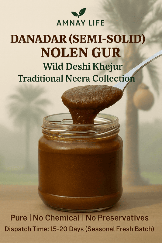 Date Palm (Khajur) Semi Solid Jaggery/Nolen Gur (100% Chemical Free, No Preservative)-Live Granules- 500 Gm glass zar packing