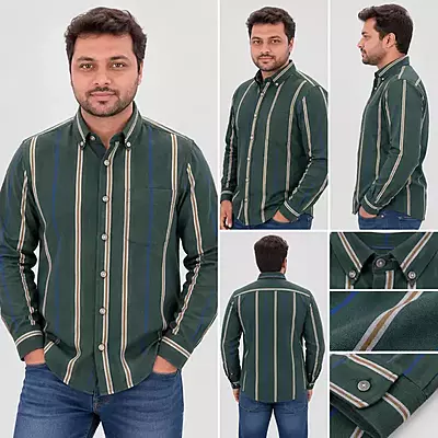 Men’s Forest Green Vertical Stripe Full Sleeve Shirt