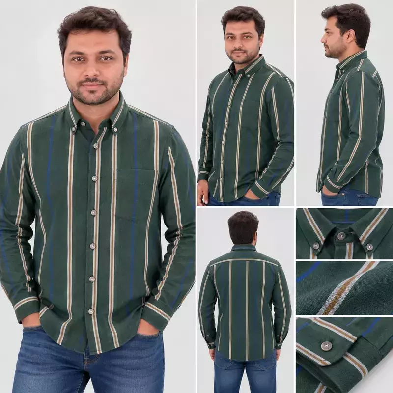 Men’s Forest Green Vertical Stripe Full Sleeve Shirt