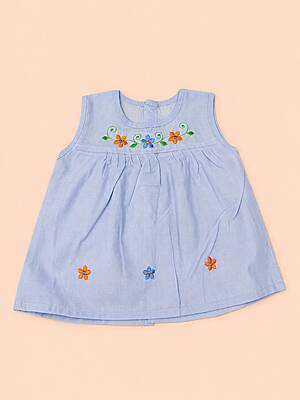 Iyal Cotton Embroidered Baby Frock - (0-6m) Blue
