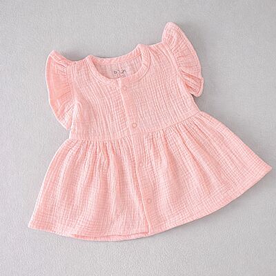 Peach Blossom Crinkled Muslin Frill Frock