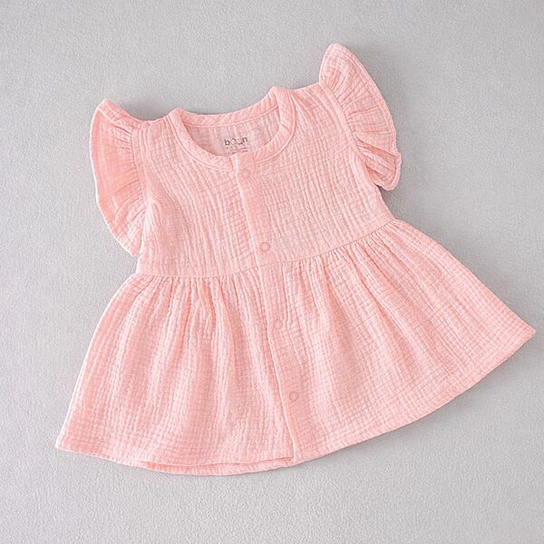 Peach Blossom Crinkled Muslin Frill Frock Peach Blossom Crinkled Muslin Frill Frock