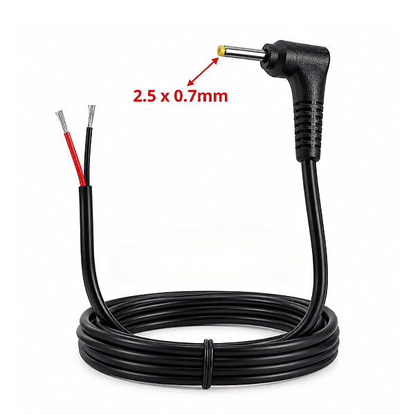 Champion DC (2.5x0.7)mm Male L- shape to Pigtail (Open ended) Cable - 1.2m Champion DC (2.5x0.7)mm Male L- shape to Pigtail (Open ended) Cable - 1.2m