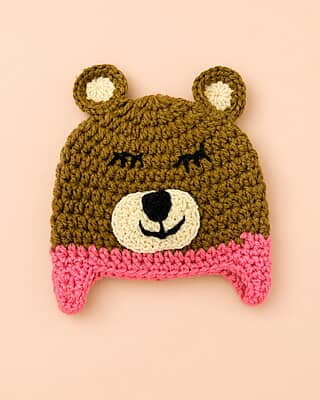Honey Bear Pink Earflap Cap (0–6 Months)